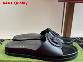 Gucci Womens Interlocking G Slide Sandal in Black Leather 816334 Replica