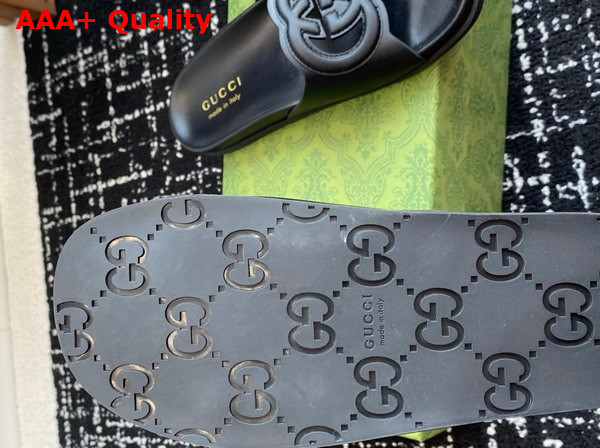 Gucci Womens Interlocking G Slide Sandal in Black Leather 816334 Replica