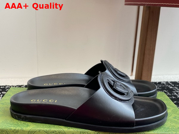 Gucci Womens Interlocking G Slide Sandal in Black Leather 816334 Replica