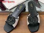 Gucci Womens Interlocking G Slide Sandal in Black Leather and Canvas Trim 835723 Replica