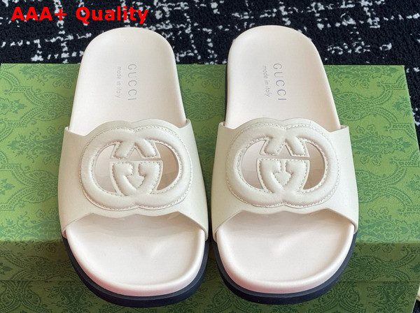 Gucci Womens Interlocking G Slide Sandal in Ivory Leather 816334 Replica