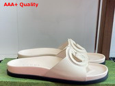 Gucci Womens Interlocking G Slide Sandal in Ivory Leather 816334 Replica