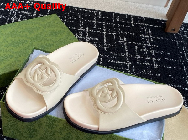 Gucci Womens Interlocking G Slide Sandal in Ivory Leather 816334 Replica