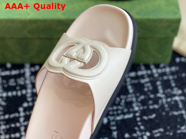 Gucci Womens Interlocking G Slide Sandal in Ivory Leather 816334 Replica