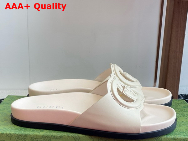 Gucci Womens Interlocking G Slide Sandal in Ivory Leather 816334 Replica