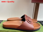 Gucci Womens Interlocking G Slide Sandal in Light Brown Leather 816334 Replica