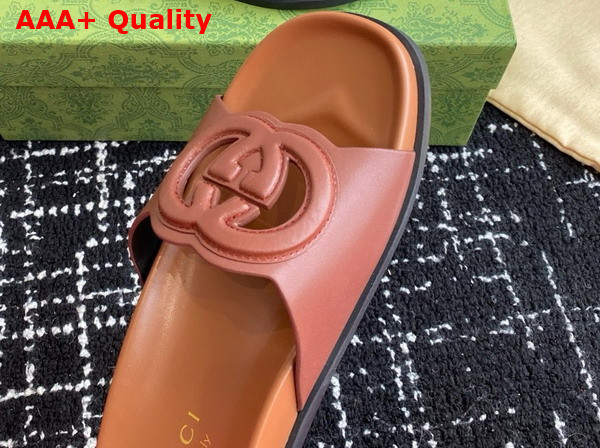 Gucci Womens Interlocking G Slide Sandal in Light Brown Leather 816334 Replica