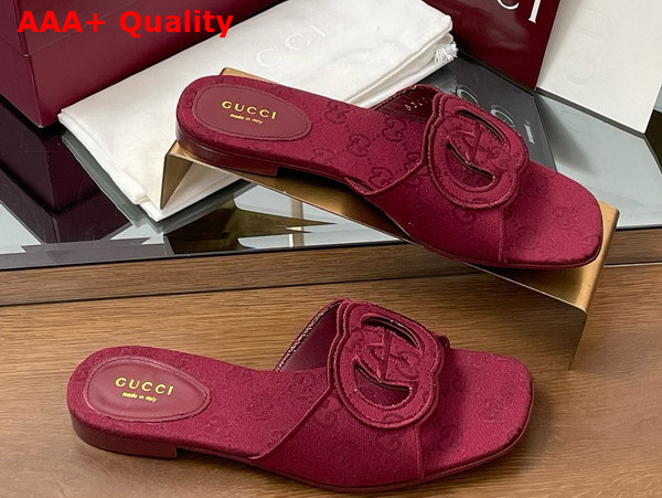 Gucci Womens Interlocking G Slide Sandal in Rosso Ancora Red GG Canvas 790447 Replica