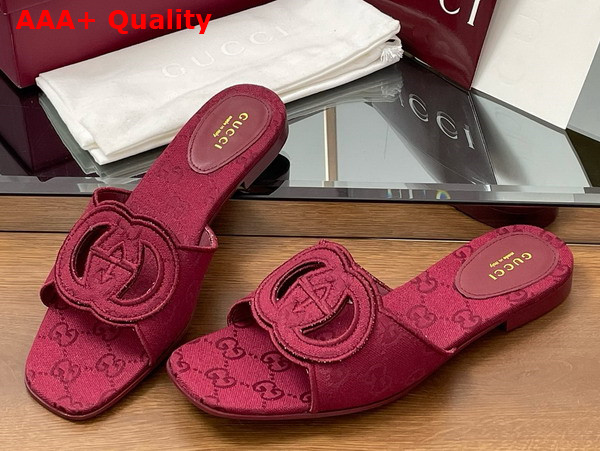 Gucci Womens Interlocking G Slide Sandal in Rosso Ancora Red GG Canvas 790447 Replica