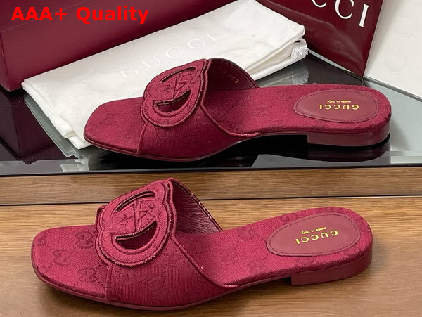 Gucci Womens Interlocking G Slide Sandal in Rosso Ancora Red GG Canvas 790447 Replica