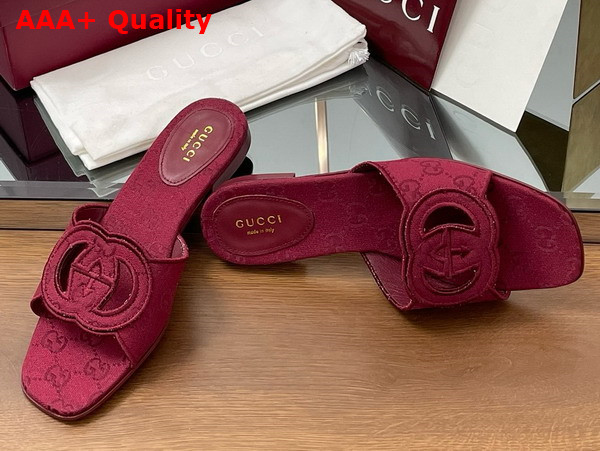 Gucci Womens Interlocking G Slide Sandal in Rosso Ancora Red GG Canvas 790447 Replica