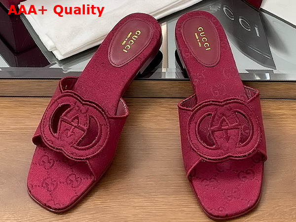 Gucci Womens Interlocking G Slide Sandal in Rosso Ancora Red GG Canvas 790447 Replica