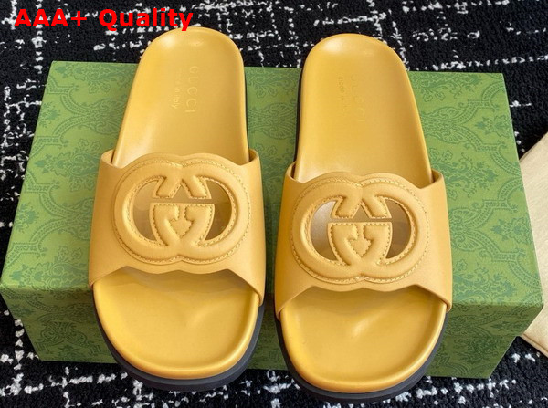 Gucci Womens Interlocking G Slide Sandal in Yellow Leather 816334 Replica