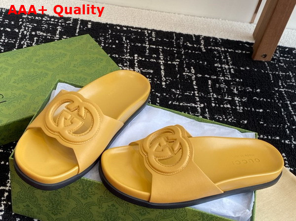 Gucci Womens Interlocking G Slide Sandal in Yellow Leather 816334 Replica