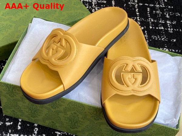Gucci Womens Interlocking G Slide Sandal in Yellow Leather 816334 Replica
