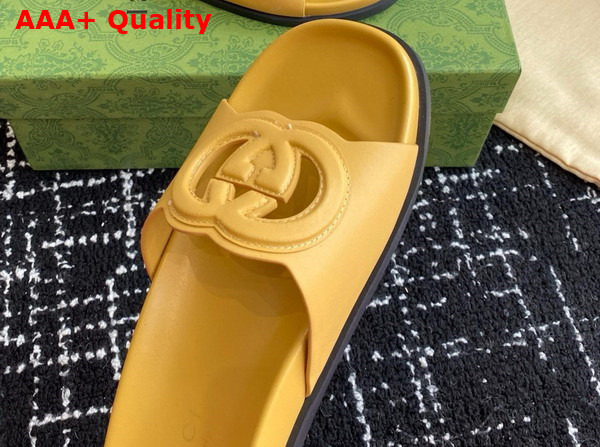 Gucci Womens Interlocking G Slide Sandal in Yellow Leather 816334 Replica