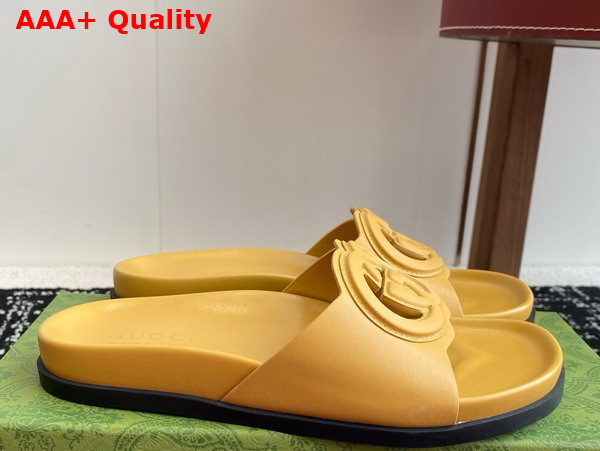 Gucci Womens Interlocking G Slide Sandal in Yellow Leather 816334 Replica