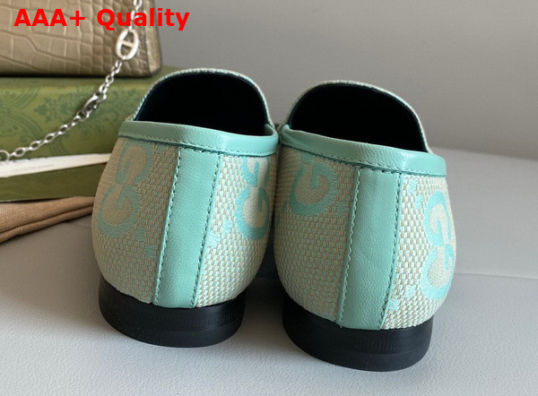 Gucci Womens Jordaan Jumbo GG Loafer Beige and Mint Green Jumbo GG Canvas 431467 Replica