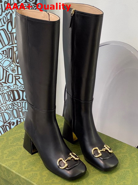 Gucci Womens Knee High Boot with Horsebit Black Leather 643889 Replica