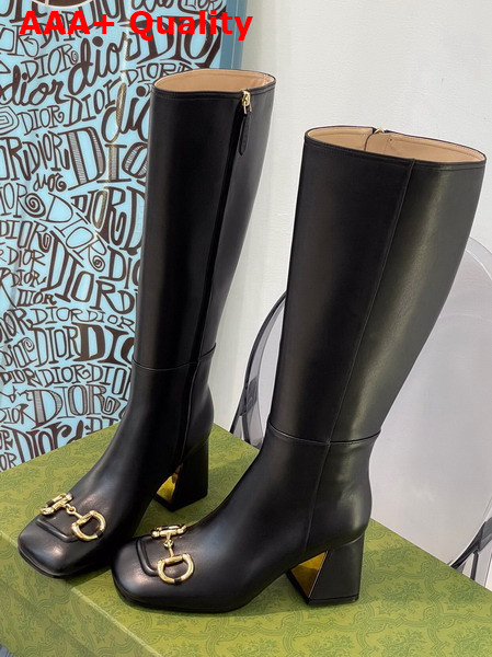 Gucci Womens Knee High Boot with Horsebit Black Leather 643889 Replica
