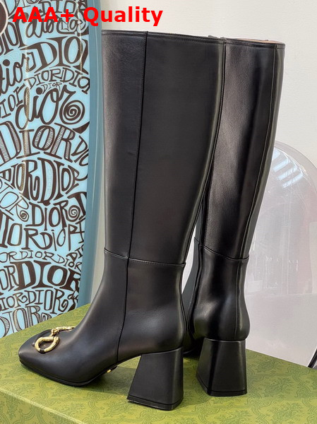 Gucci Womens Knee High Boot with Horsebit Black Leather 643889 Replica