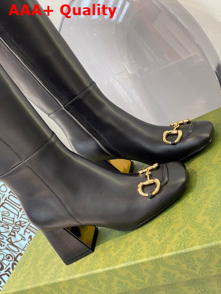 Gucci Womens Knee High Boot with Horsebit Black Leather 643889 Replica
