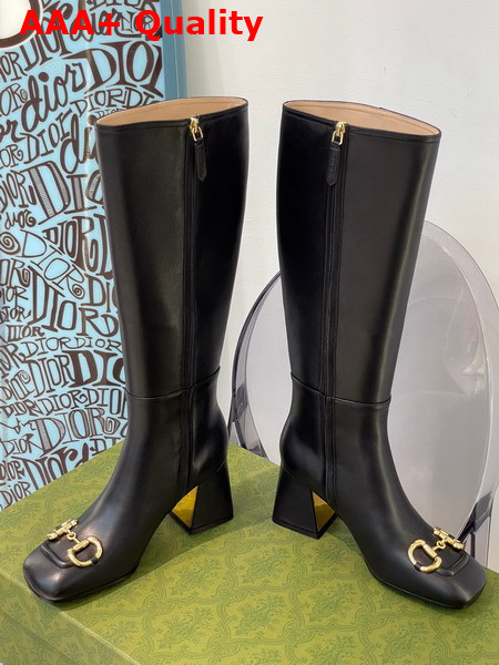 Gucci Womens Knee High Boot with Horsebit Black Leather 643889 Replica