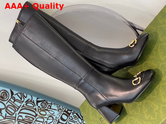 Gucci Womens Knee High Boot with Horsebit Black Leather 643889 Replica