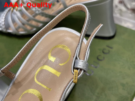 Gucci Womens Leather Sandal with Horsebit Silver Metallic Leather 645404 Replica