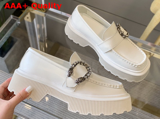 Gucci Womens Loafer with Tiger Head White Leather 627289 Replica