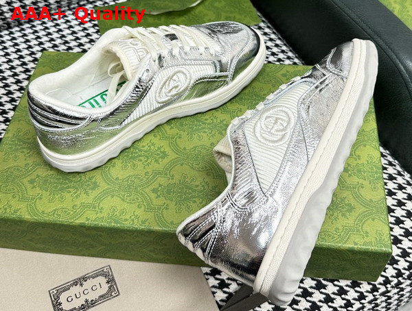 Gucci Womens Mac80 Sneakers in Metallic Silver Leather 750834 Replica