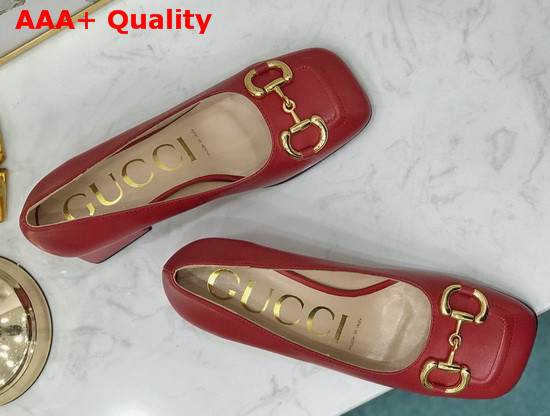 Gucci Womens Mid Heel Pump with Horsebit Red Leather 643886 Replica