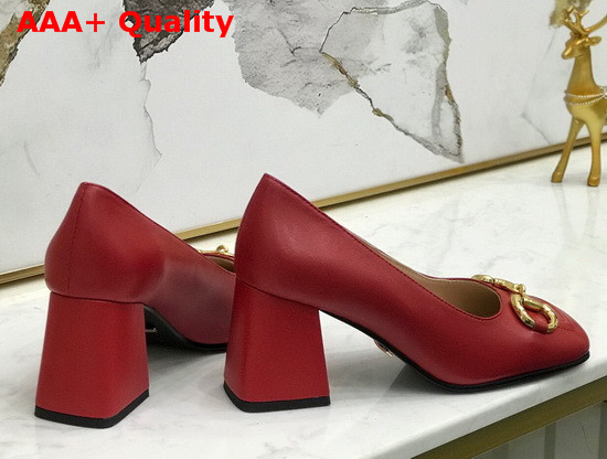 Gucci Womens Mid Heel Pump with Horsebit Red Leather 643886 Replica