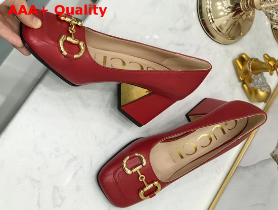 Gucci Womens Mid Heel Pump with Horsebit Red Leather 643886 Replica