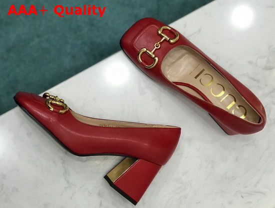 Gucci Womens Mid Heel Pump with Horsebit Red Leather 643886 Replica