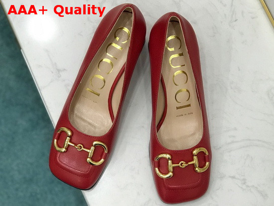 Gucci Womens Mid Heel Pump with Horsebit Red Leather 643886 Replica