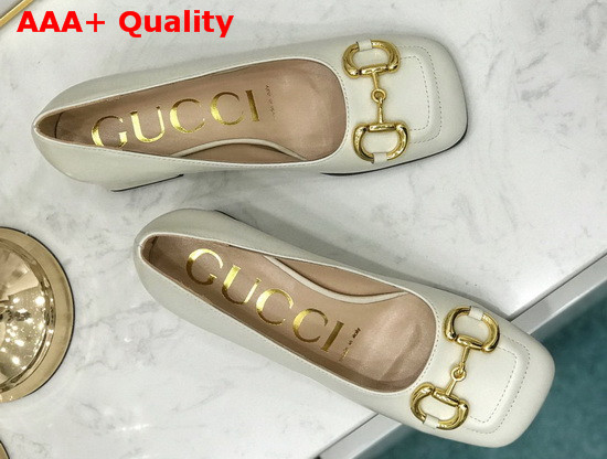 Gucci Womens Mid Heel Pump with Horsebit White Leather 643886 Replica