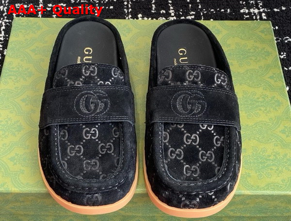 Gucci Womens Mule with Double G in Black GG Suede 817468 Replica