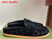 Gucci Womens Mule with Double G in Black GG Suede 817468 Replica