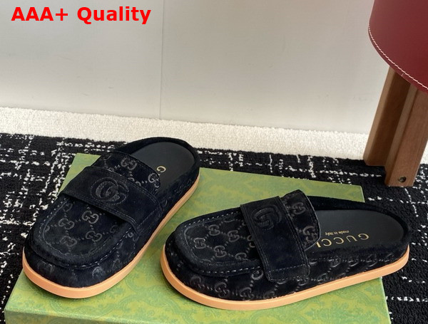 Gucci Womens Mule with Double G in Black GG Suede 817468 Replica