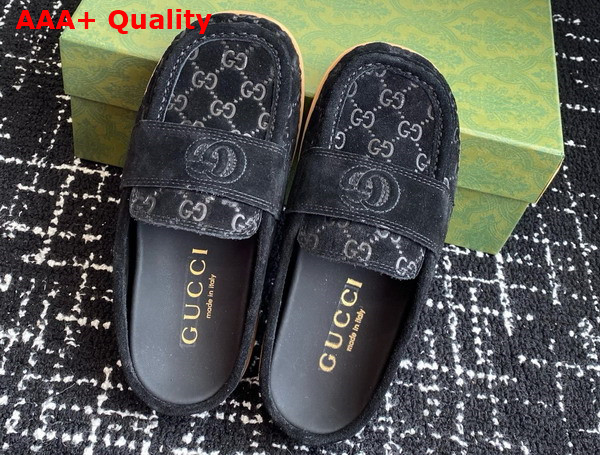 Gucci Womens Mule with Double G in Black GG Suede 817468 Replica