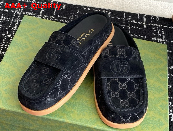 Gucci Womens Mule with Double G in Black GG Suede 817468 Replica