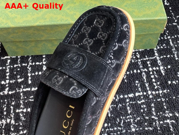 Gucci Womens Mule with Double G in Black GG Suede 817468 Replica