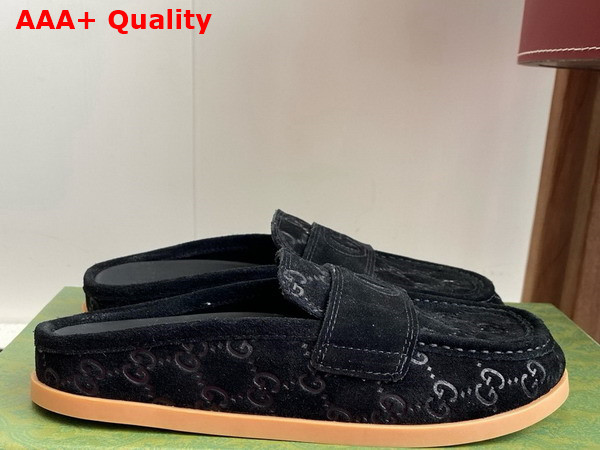 Gucci Womens Mule with Double G in Black GG Suede 817468 Replica