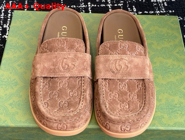 Gucci Womens Mule with Double G in Brown GG Suede 817468 Replica