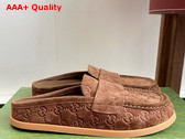 Gucci Womens Mule with Double G in Brown GG Suede 817468 Replica