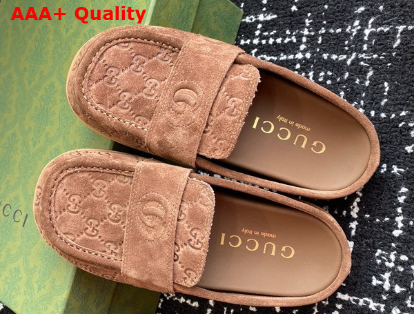 Gucci Womens Mule with Double G in Brown GG Suede 817468 Replica