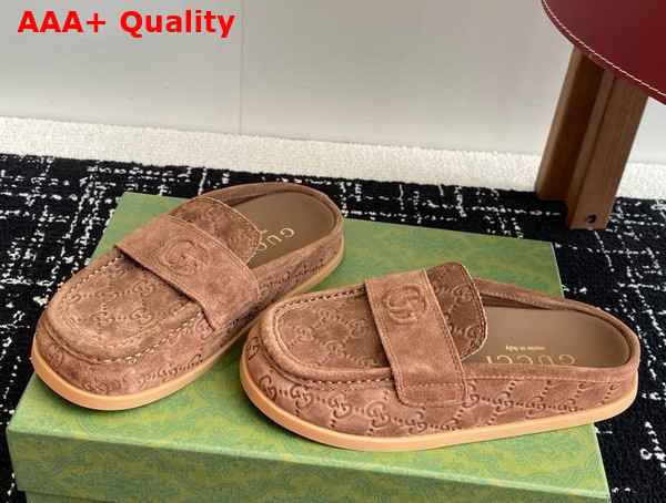 Gucci Womens Mule with Double G in Brown GG Suede 817468 Replica