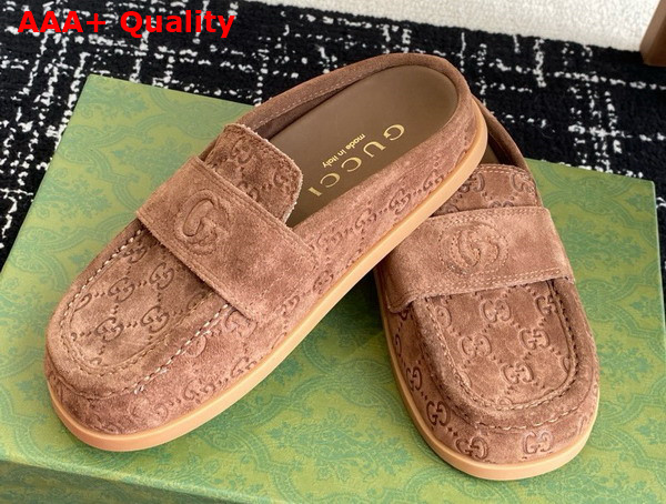 Gucci Womens Mule with Double G in Brown GG Suede 817468 Replica