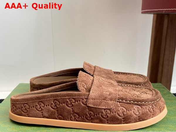 Gucci Womens Mule with Double G in Brown GG Suede 817468 Replica
